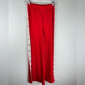 Red Flare Track Pants / side snap / loose / wide leg